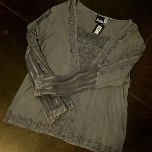 Gorgeous denim Color Blouse slightly Sheer NWTS